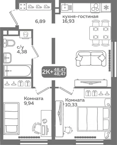 2-к кв. Тюменская область, Тюмень ул. Заполярная, 9/2 (48.47 м) - Фото 0