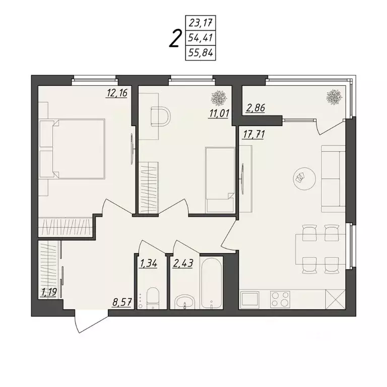 2-к кв. Волгоградская область, Волгоград ул. Алехина, 7к7 (55.84 м) - Фото 0