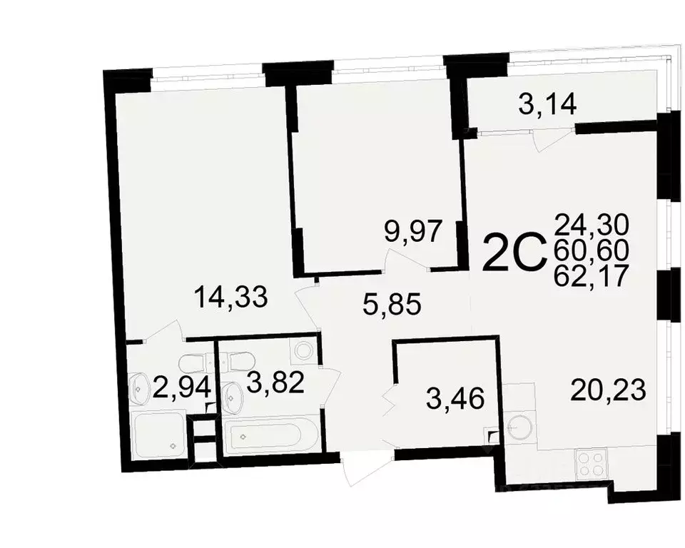 2-к кв. Рязанская область, Рязань Аура жилой комплекс (60.6 м) - Фото 1