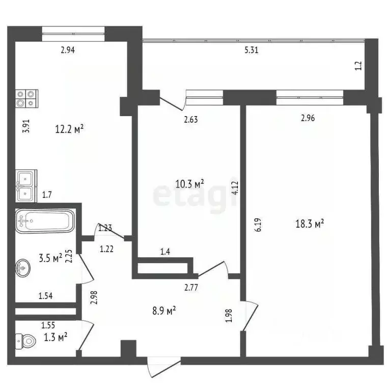 2-к кв. Саха (Якутия), Якутск просп. Ленина, 56/1 (54.5 м) - Фото 2