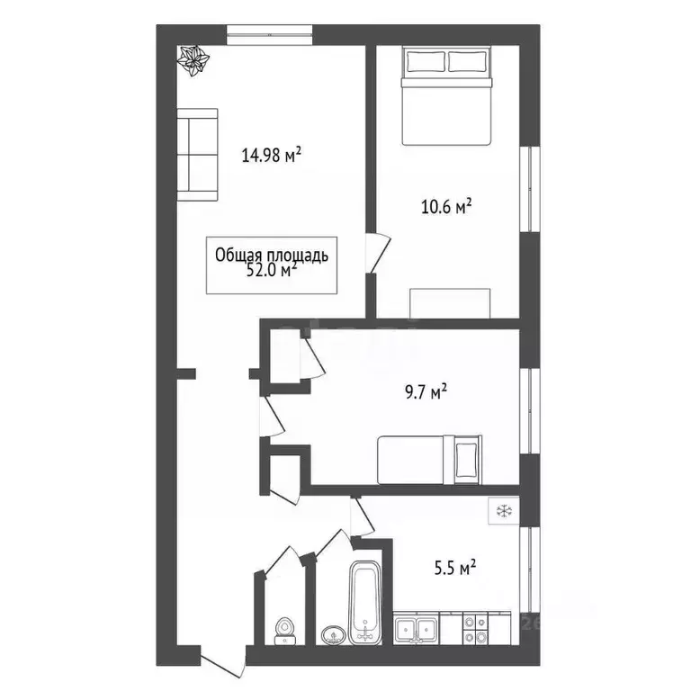 3-к кв. Новосибирская область, Новосибирск ул. Кропоткина, 106/2 (52.0 ... - Фото 1