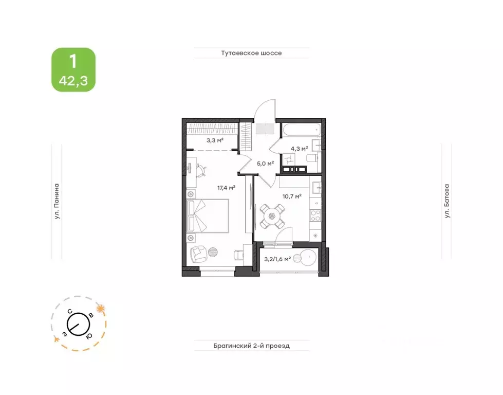 1-к кв. Ярославская область, Ярославль Тутаевское ш., 93Б (42.3 м) - Фото 1