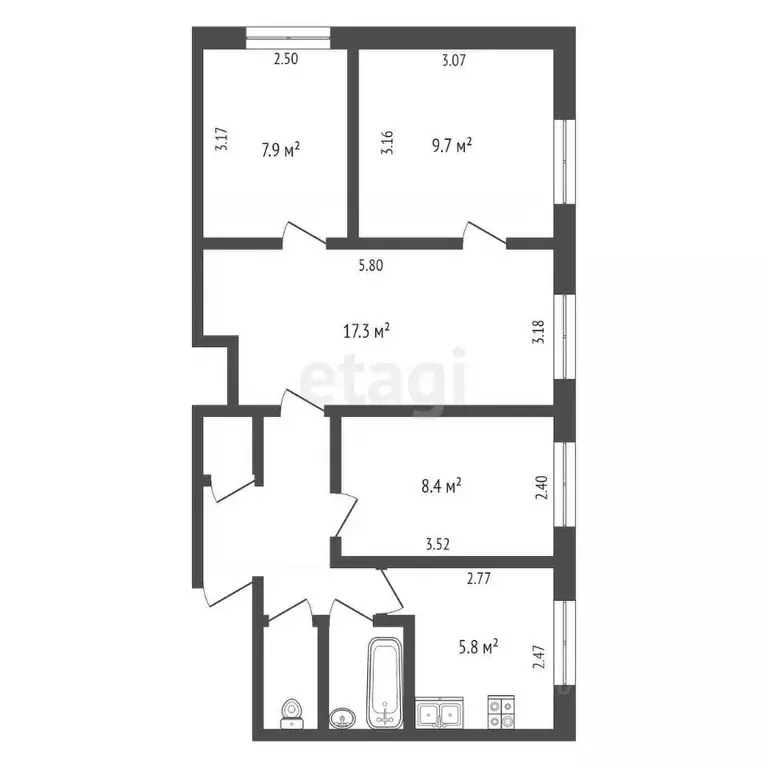 4-к кв. Калужская область, Калуга ул. Добровольского, 22 (59.0 м) - Фото 2