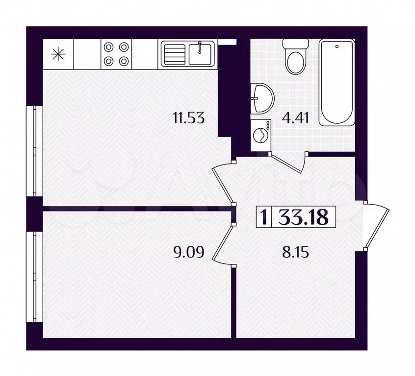 1-к. квартира, 33,2 м, 1/7 эт. - Фото 1