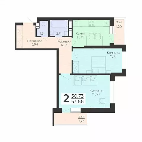 Продаётся 2-к квартира, 53.66 м - Фото 1