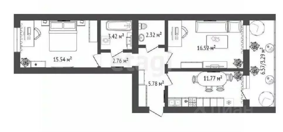 2-к кв. Омская область, Омск ул. Гусарова, 48 (62.65 м) - Фото 0