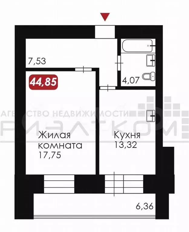 1-к. квартира, 44,9 м, 6/14 эт. - Фото 0