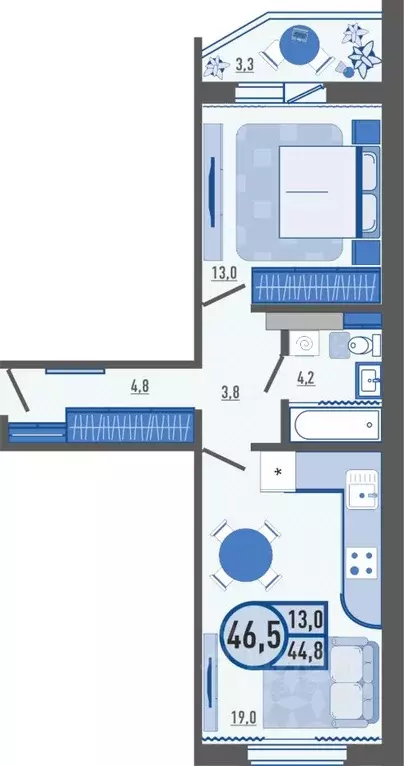 1-к кв. Орловская область, Орел Солнцевская ул. (46.5 м) - Фото 0