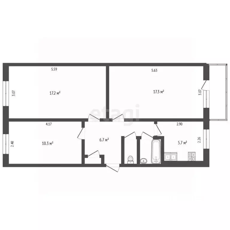 3-к кв. Челябинская область, Челябинск ул. Героя России Молодова, 20 ... - Фото 2