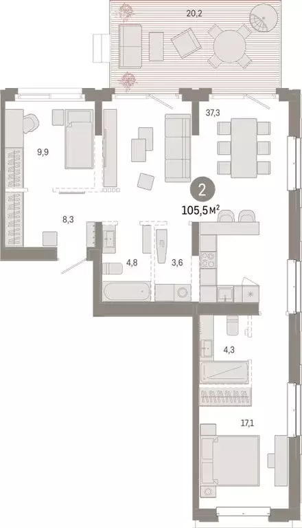 2-комнатная квартира: Тюмень, жилой комплекс На Минской (105.47 м) - Фото 1