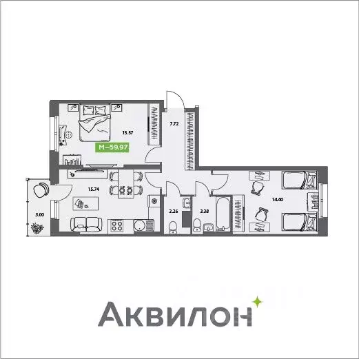 2-к кв. Архангельская область, Северодвинск Аквилон Север жилой ... - Фото 0
