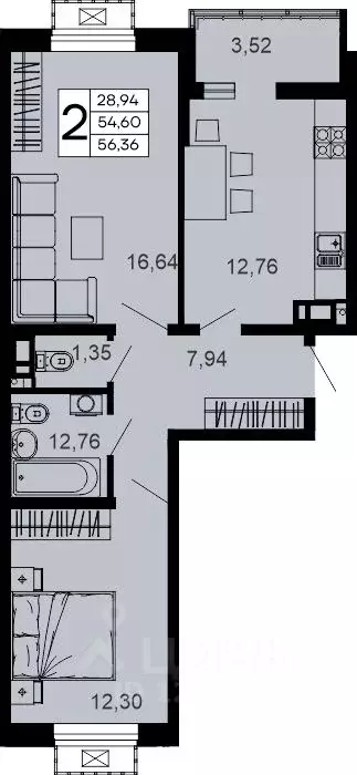 2-к кв. Адыгея, Майкоп 9 Мая ул. (56.36 м) - Фото 1