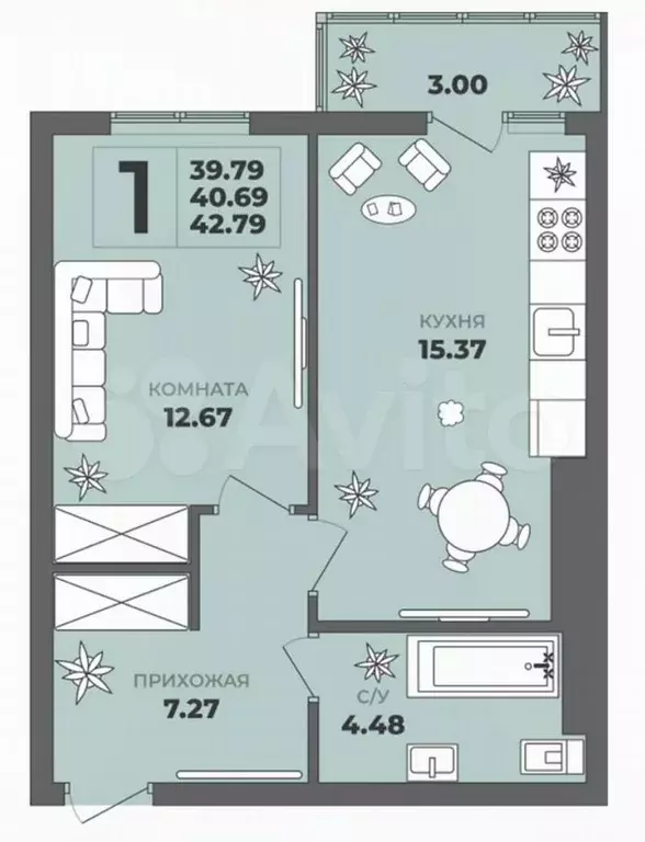 1-к. квартира, 41 м, 8/8 эт. - Фото 1