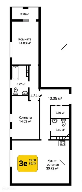 Продаётся 3-к квартира, 87.03 м - Фото 0