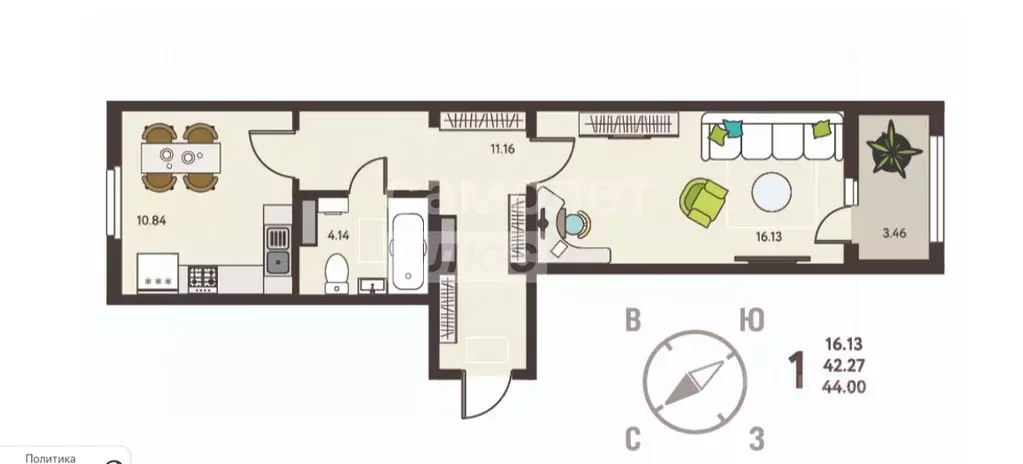 1-к кв. Липецкая область, Липецк Ленина-Соборная пл. (44.0 м) - Фото 2