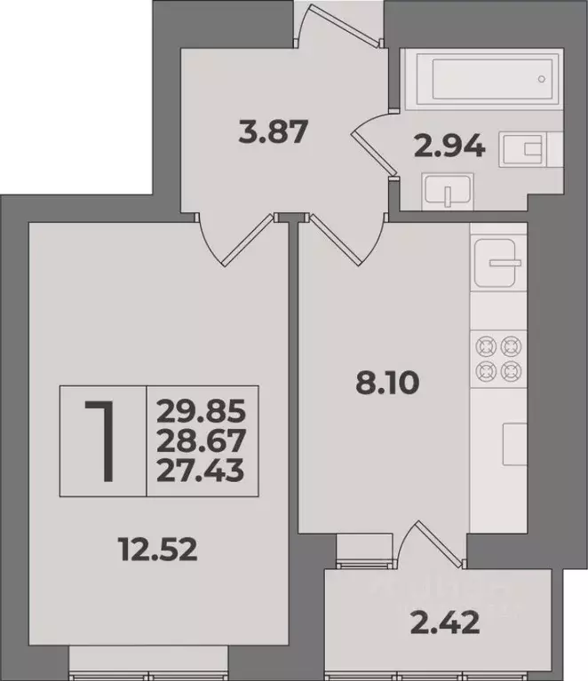 1-к кв. Калининградская область, Калининград Суздальская ул. (29.85 м) - Фото 0
