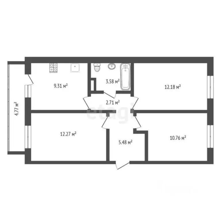 3-к кв. Тюменская область, Тюмень ул. Новоселов, 107к2 (55.9 м) - Фото 1