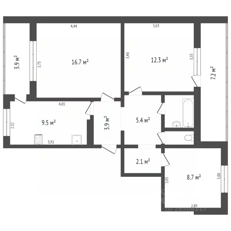 3-к кв. Севастополь ул. Косарева, 27 (67.5 м) - Фото 1