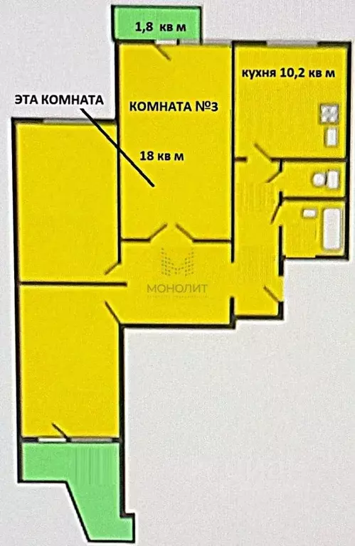 Комната Москва Боровское ш., 45 (18.0 м) - Фото 2