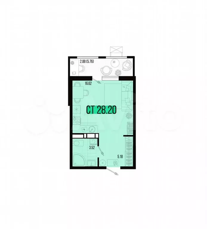 Квартира-студия, 28,2 м, 6/7 эт. - Фото 0