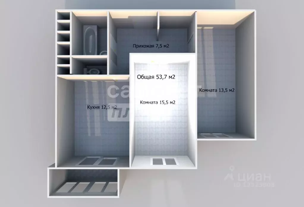 2-к кв. Москва № 61 кв-л, 14 (53.5 м) - Фото 2