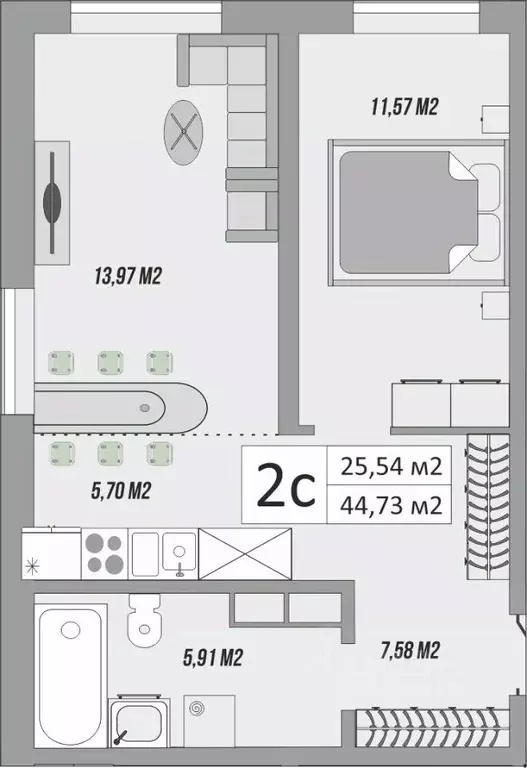2-к кв. Оренбургская область, Оренбург ул. Яицкая, 11 (45.43 м) - Фото 1