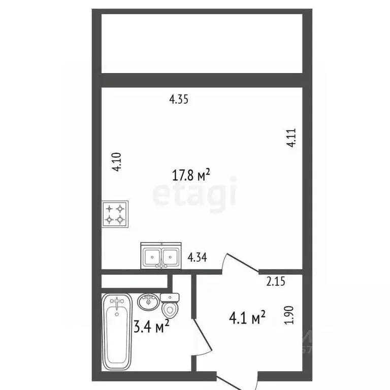 Студия Санкт-Петербург ул. Среднерогатская, 14к1 (25.3 м) - Фото 2