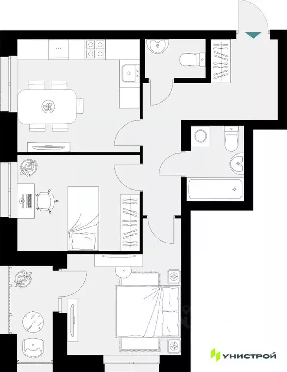 2-к кв. Татарстан, Казань 38-й кв-л,  (55.95 м) - Фото 1