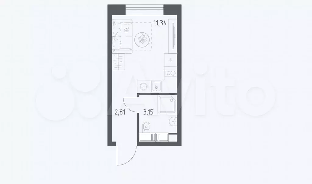 Апартаменты-студия, 17,3 м, 5/24 эт. - Фото 0