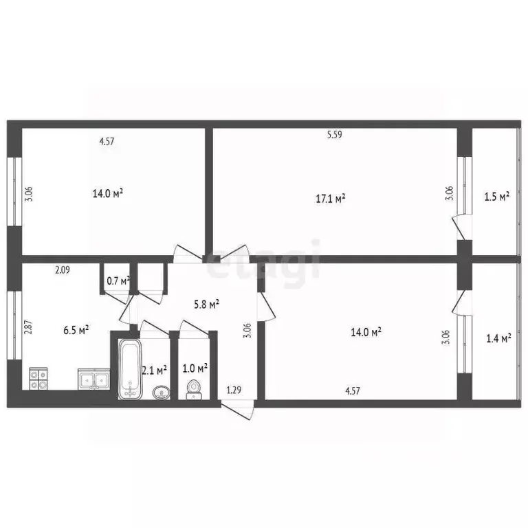 3-к кв. Мордовия, Саранск ул. Пушкина, 80 (57.4 м) - Фото 2
