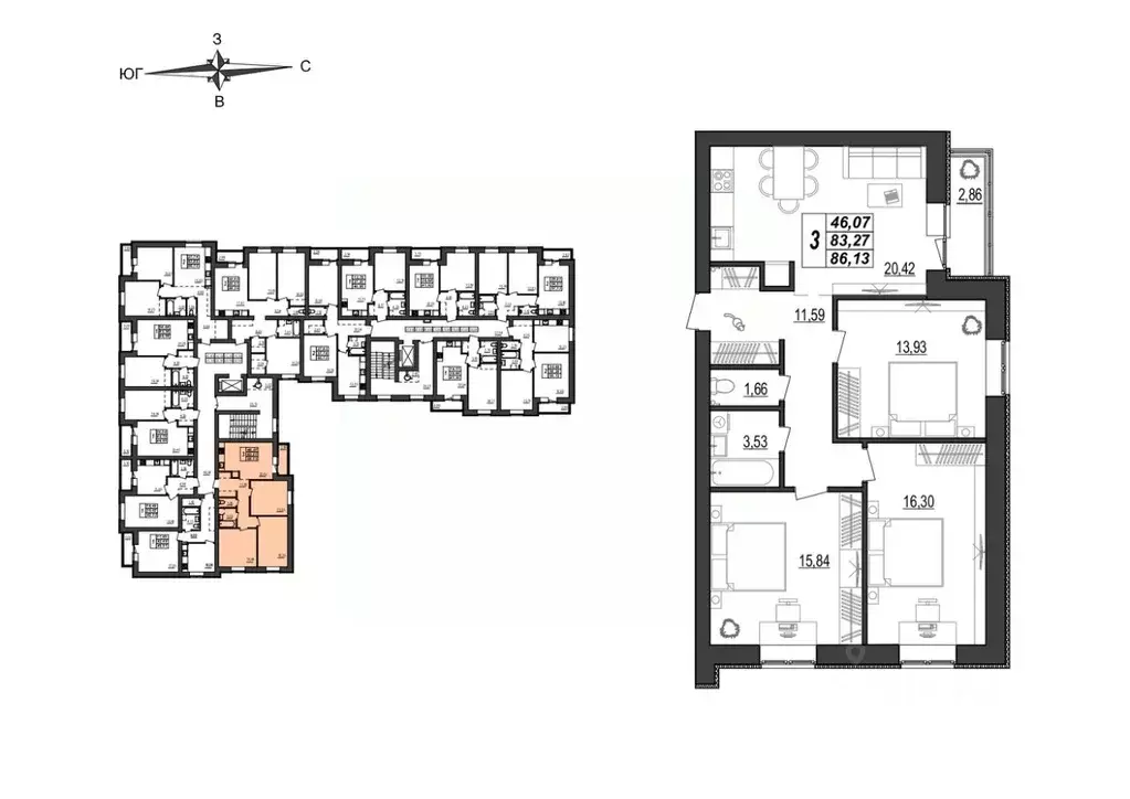 3-к кв. Мордовия, Саранск ул. 1-я Набережная, 56 (86.13 м) - Фото 0