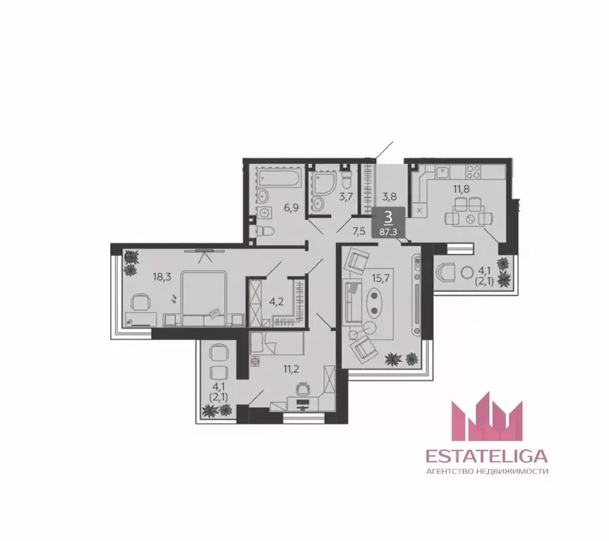 3-к кв. Москва наб. Марка Шагала, 11к3 (87.3 м) - Фото 2