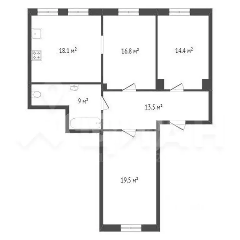 3-к кв. Татарстан, Казань ул. Юлиуса Фучика, 88 (89.5 м) - Фото 2