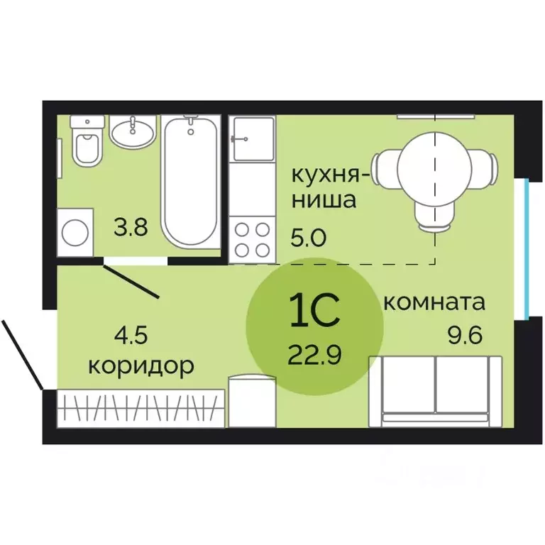 Студия Пермский край, Пермь Краснова мкр, Красное яблоко жилой ... - Фото 1