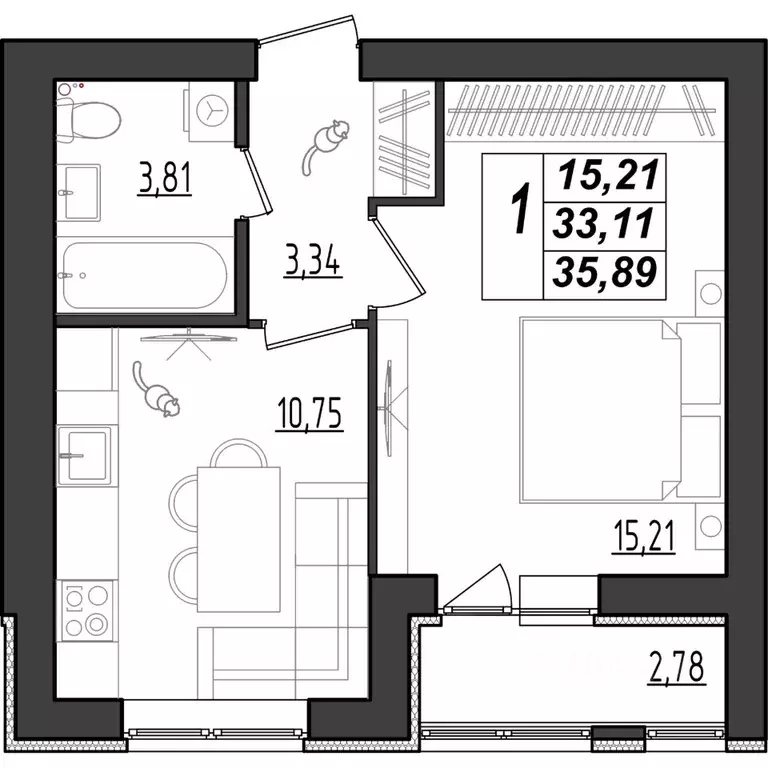 1-к кв. Мордовия, Саранск Химмаш жилрайон, 4-й мкр,  (35.89 м) - Фото 1