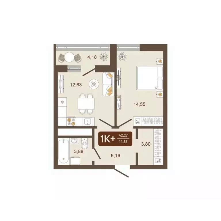 1-к кв. Кемеровская область, Новокузнецк Макеевская ул. (42.27 м) - Фото 0
