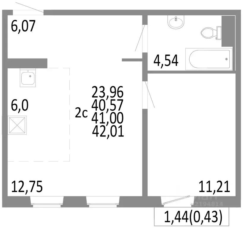 2-к кв. Челябинская область, Челябинск ул. Блюхера, 125В (41.0 м) - Фото 0