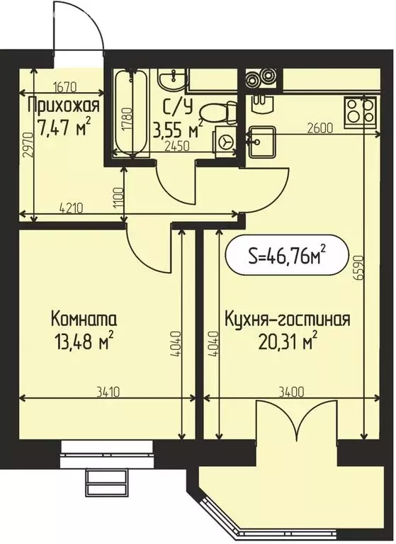 1-комнатная квартира: село Озерецкое, коттеджный посёлок Мечта (46.76 ... - Фото 0