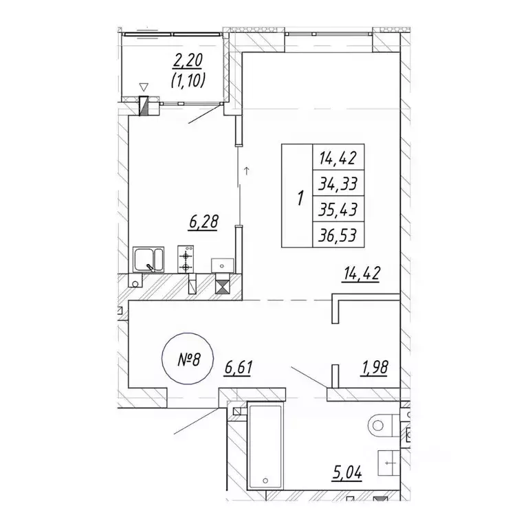 1-к кв. Калининградская область, Зеленоградск  (36.53 м) - Фото 1