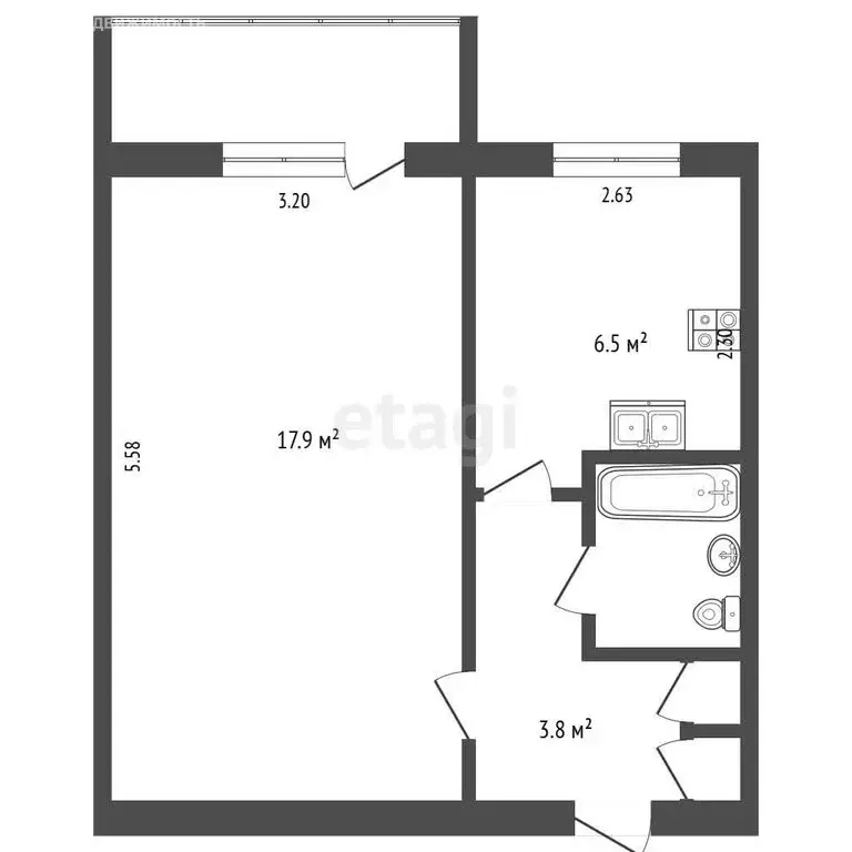 1-комнатная квартира: посёлок Зелёный, Юбилейная улица, 2 (31.7 м) - Фото 1
