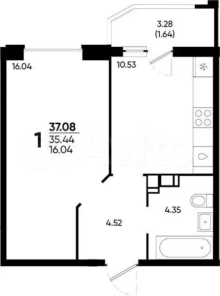 1-к. квартира, 37,1 м, 12/20 эт. - Фото 1