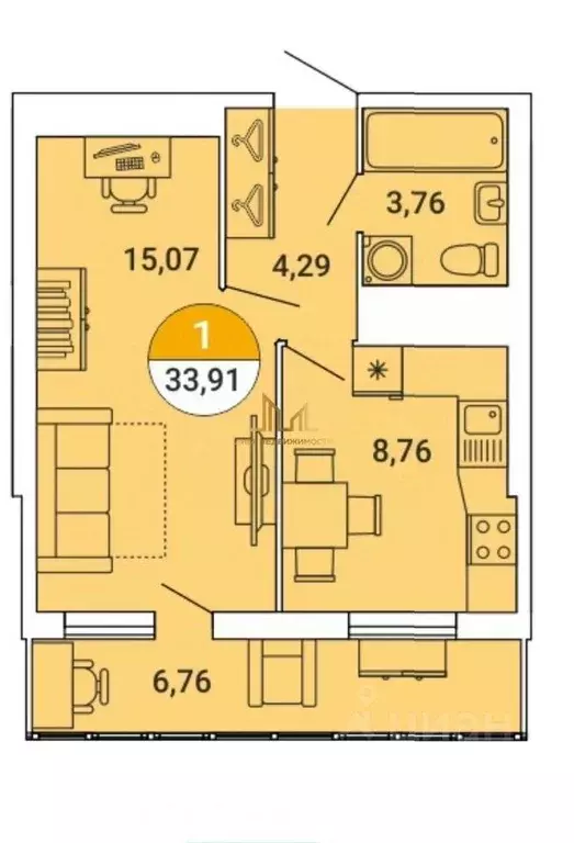 1-к кв. санкт-петербург ул. среднерогатская, 12к1 (38.0 м) - Фото 1