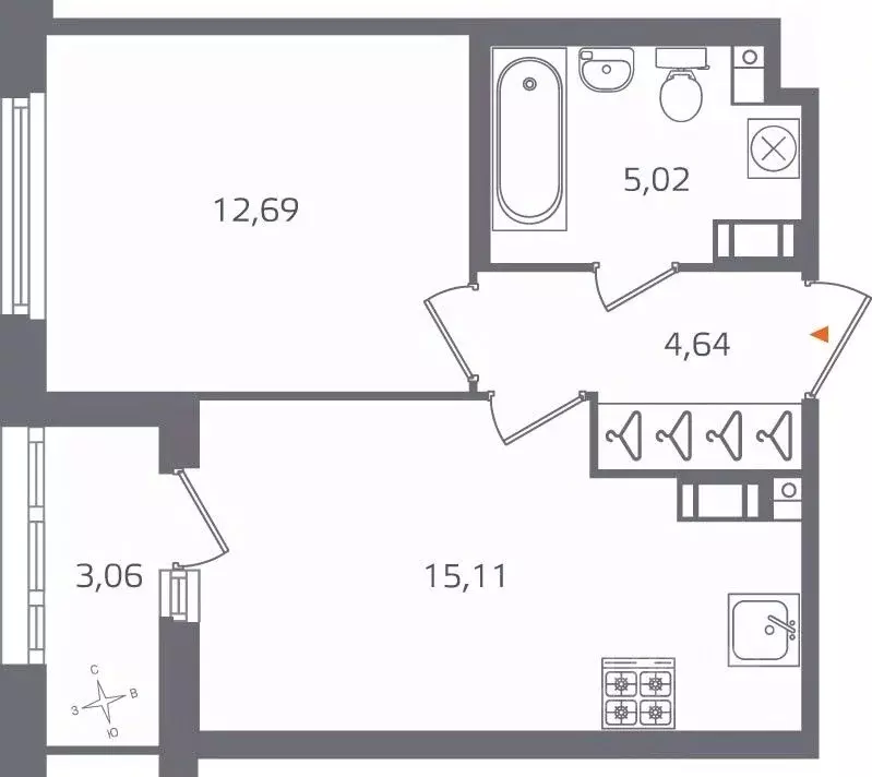 1-к кв. Санкт-Петербург Полюстрово тер., Б15 жилой квартал,  (38.99 м) - Фото 0