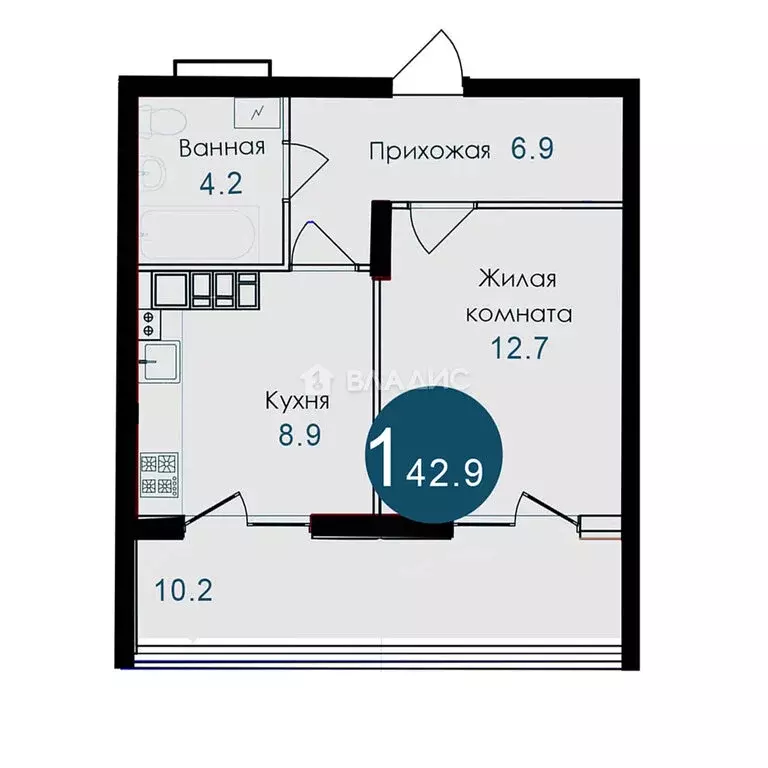 1-комнатная квартира: село Гайдук, улица Труда, 8 (45.1 м) - Фото 0