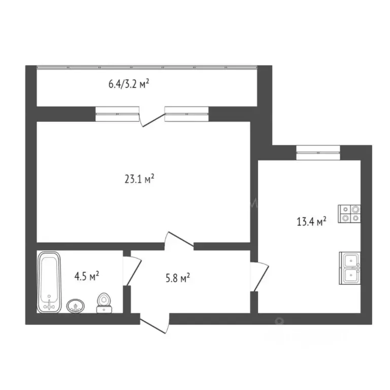 1-к кв. Тюменская область, Тюмень ул. Василия Гольцова, 10 (48.5 м) - Фото 2