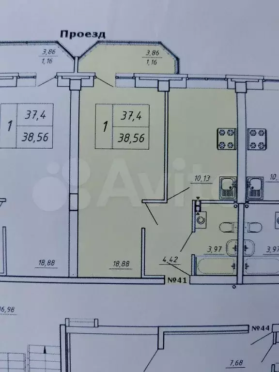1-к. квартира, 37,4 м, 1/3 эт. - Фото 0