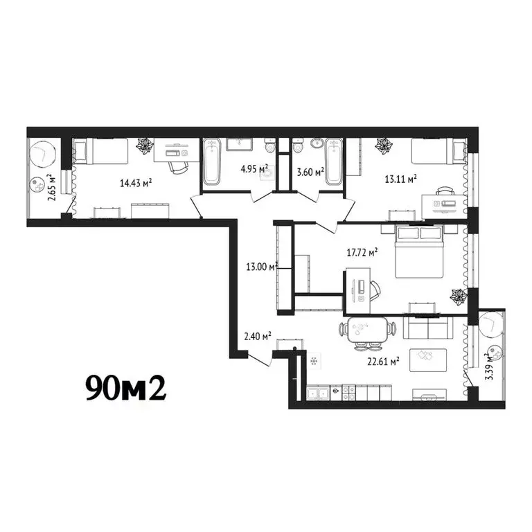 3-комнатная квартира: Тюмень, улица Разведчика Кузнецова, 7 (90 м) - Фото 0