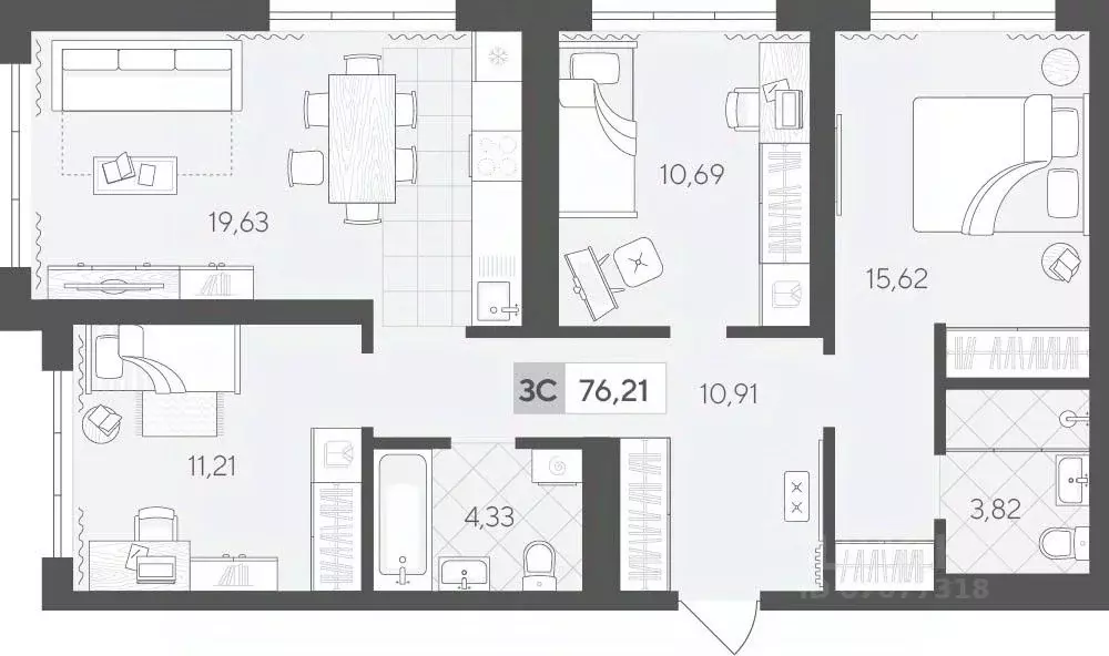 3-к кв. Тюменская область, Тюмень ул. Сергея Корепанова, 34 (76.21 м) - Фото 0