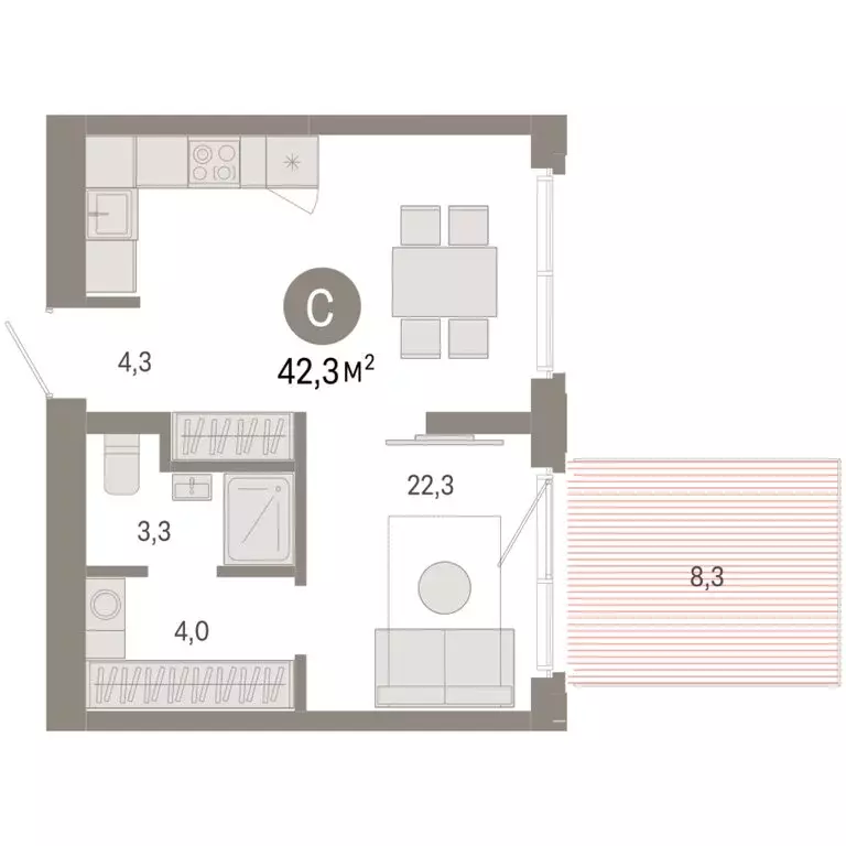 Квартира-студия: Новосибирск, Большевистская улица, с49 (42.28 м) - Фото 1