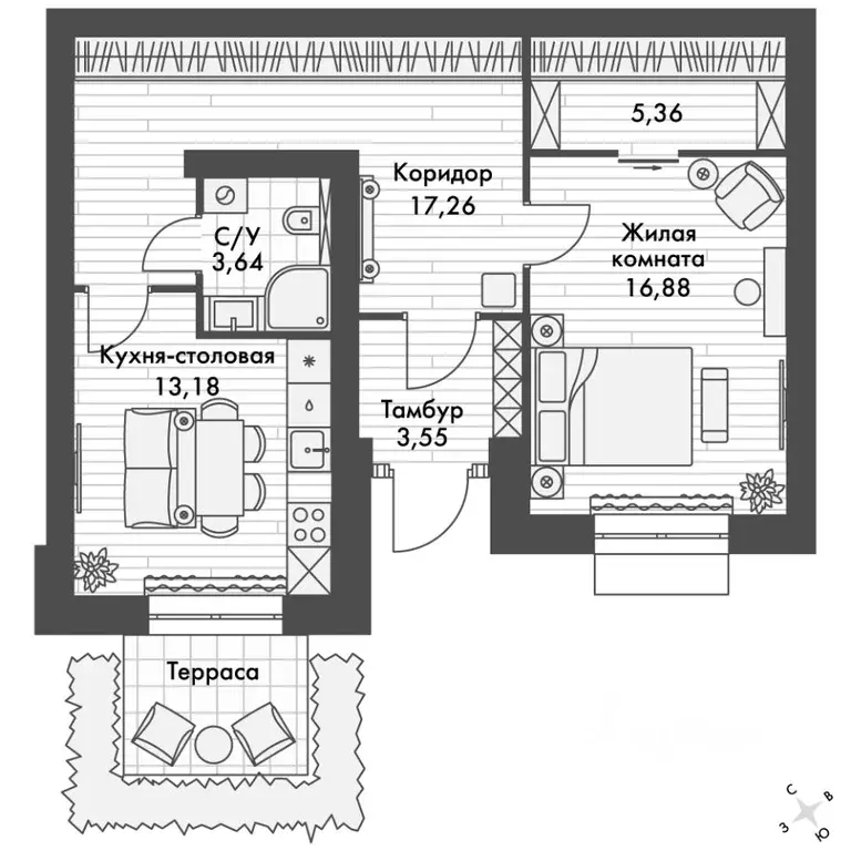 1-к кв. Татарстан, Зеленодольский район, Октябрьское с/пос, пос. ... - Фото 2